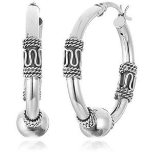 Silver Beaded Hoop Earrings